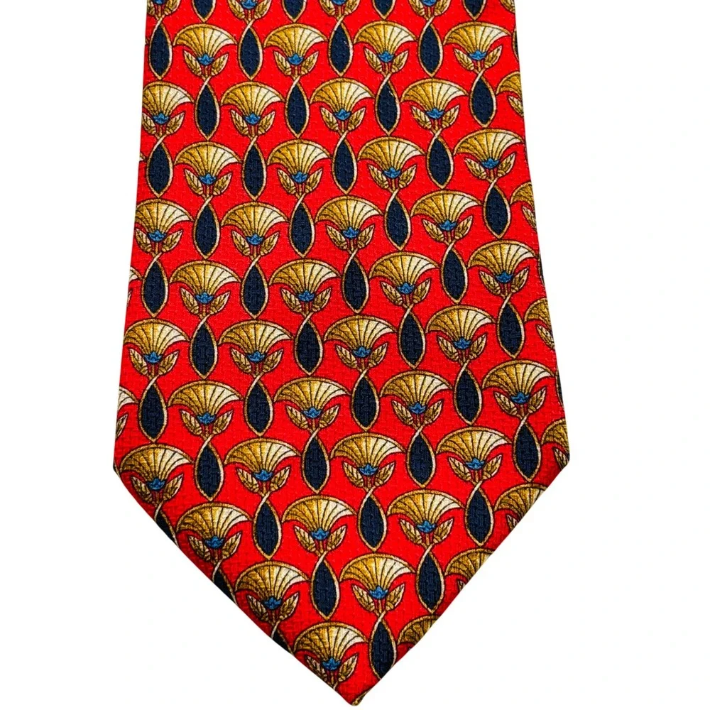 Jimmy V Tie Red Gold Fan Silk Necktie Men's 61